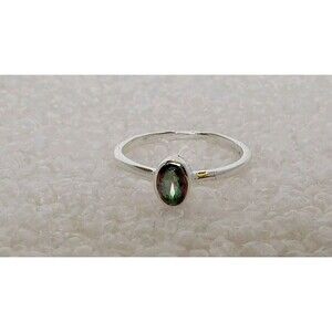 Oval 6x4 mm Genuine Mystic Topaz Sterling Silver Stacker Ring Size 8.25